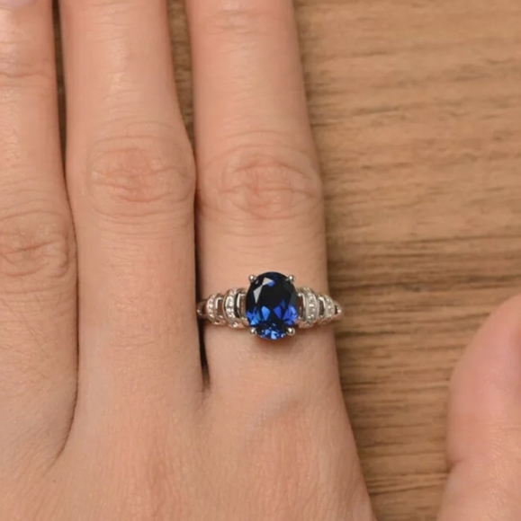 Silver Royal Blue Cubic Zirconia Ring - Picture 4 of 4